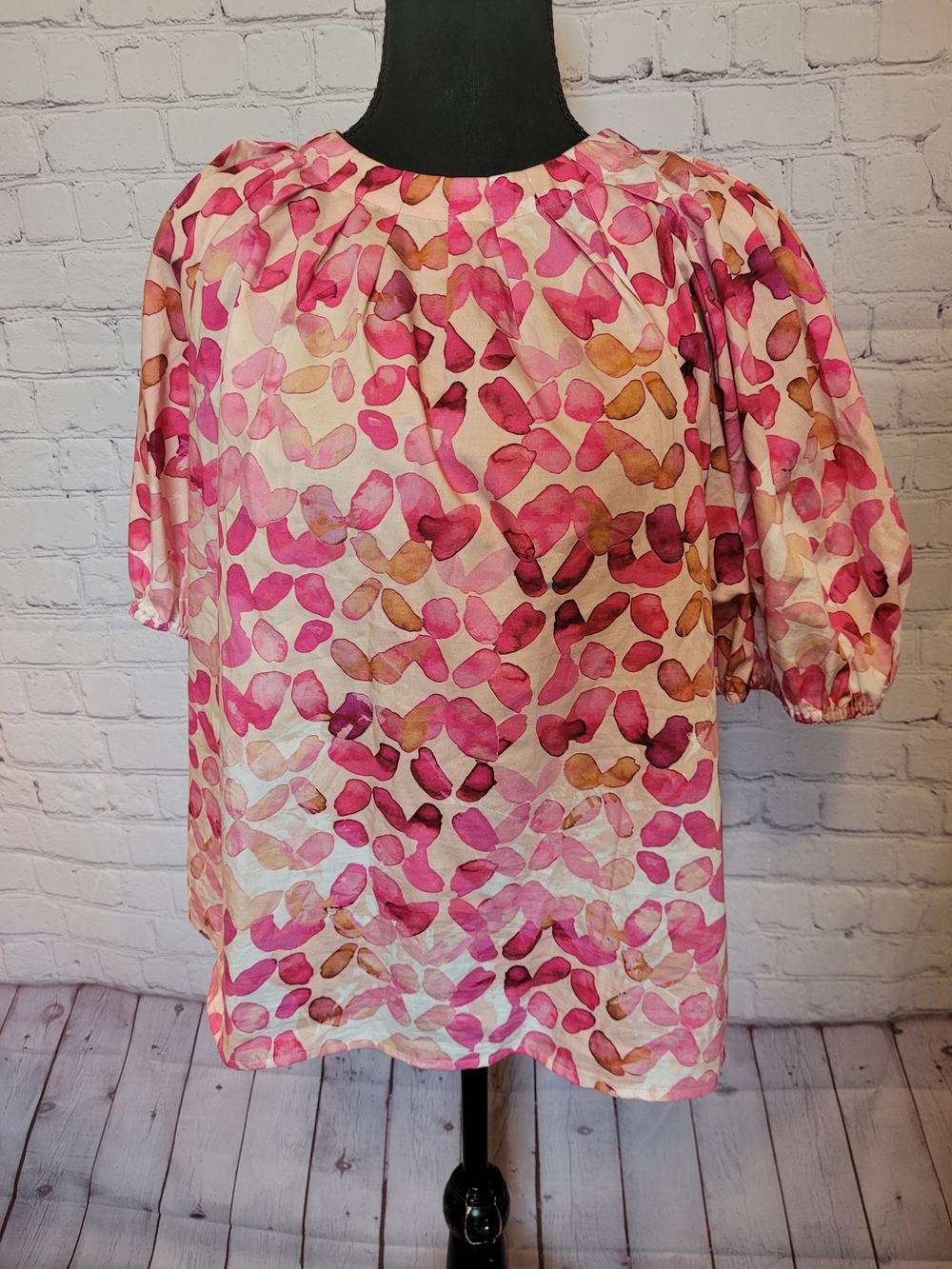 Tyler Boe Size Small Pink Cream Watercolor Pirnt Half Balloon Sleeve Top
